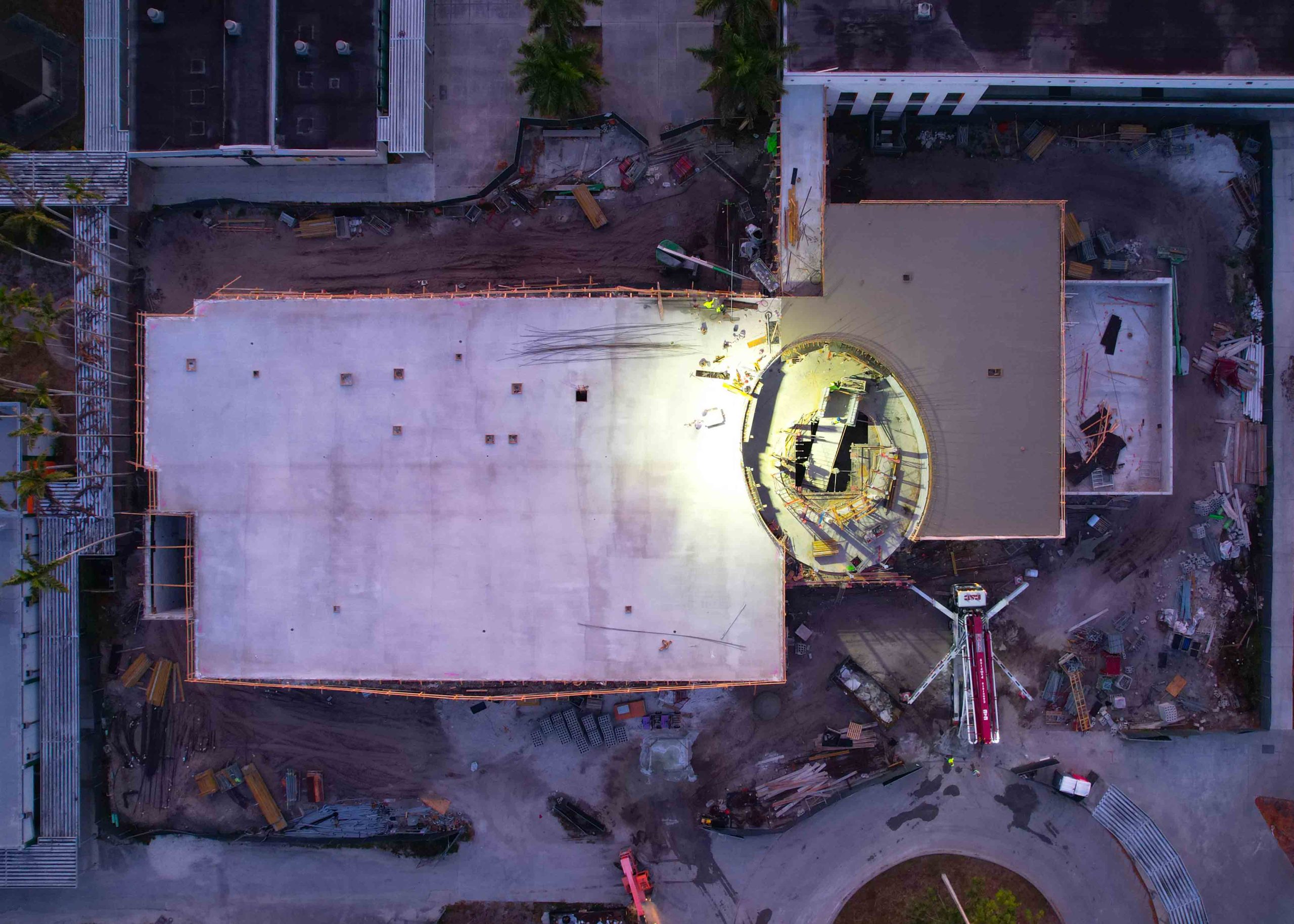 A concrete pour is undacerway as part of the ongoing construction.