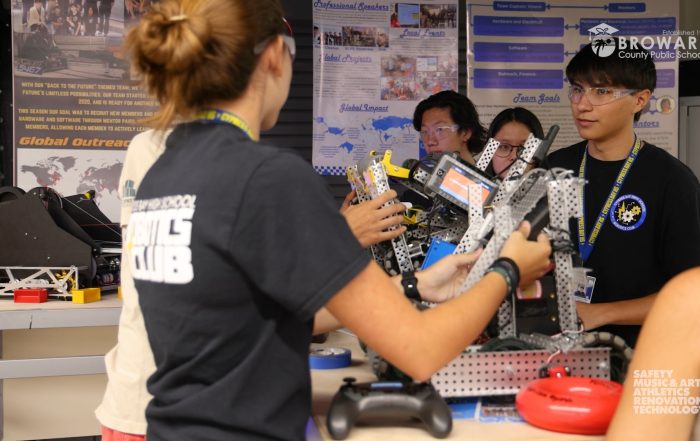 Students working in a robotics lab