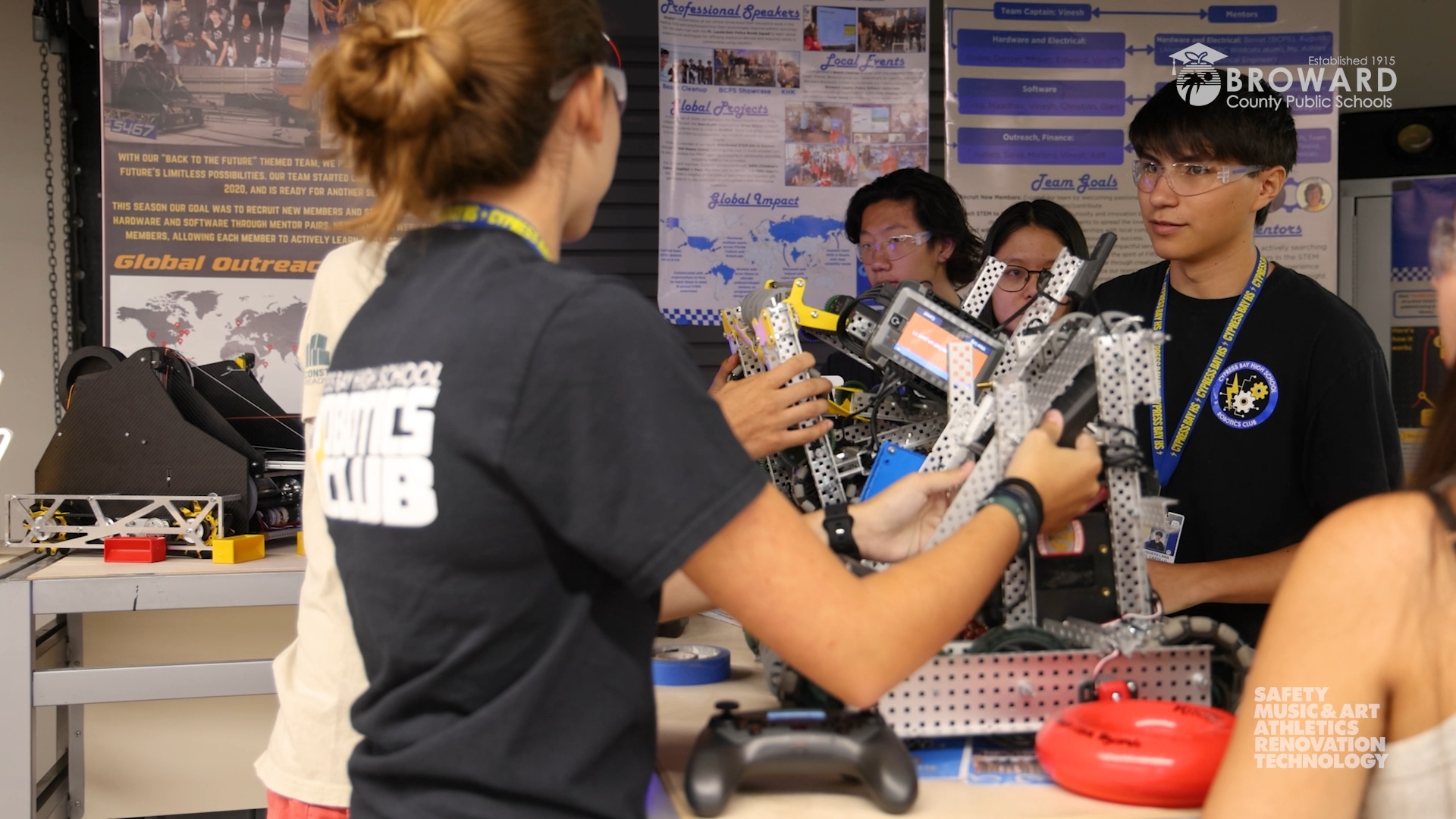 Students working in a robotics lab