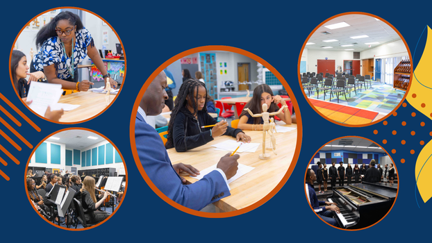 Flyer with various images of students in a classroom setting